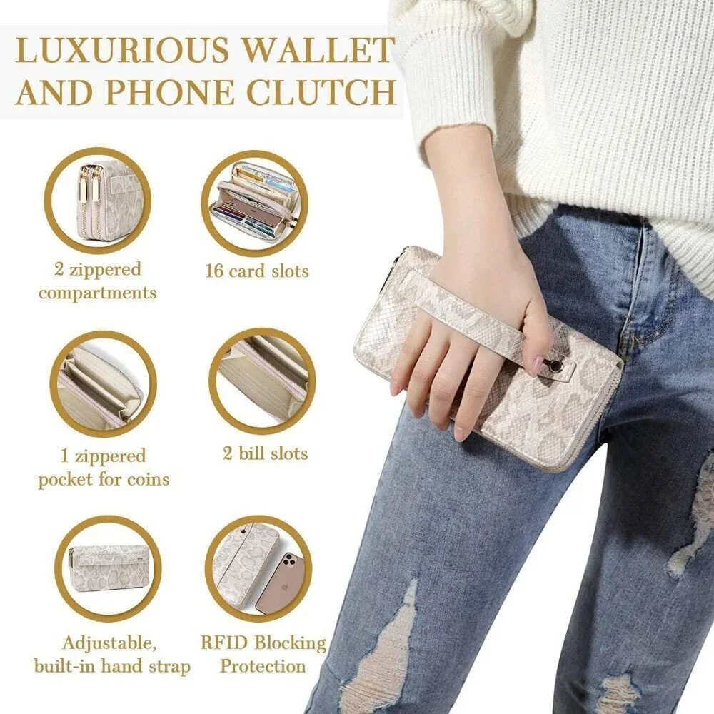 Women's PU Leather Phone Clutch Wallet RFID Blocking Multi-Card Organizer